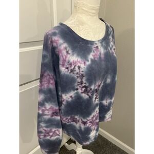 Urban Rebel Cropped Tie Dye Sweatshirt~L~ Oversized Blue Cotton Bld Cozy BOHO